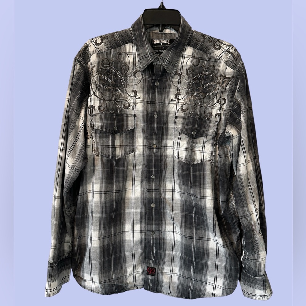 Panhandle Slim Black and White Casual Long Sleeve button down shirt, size large